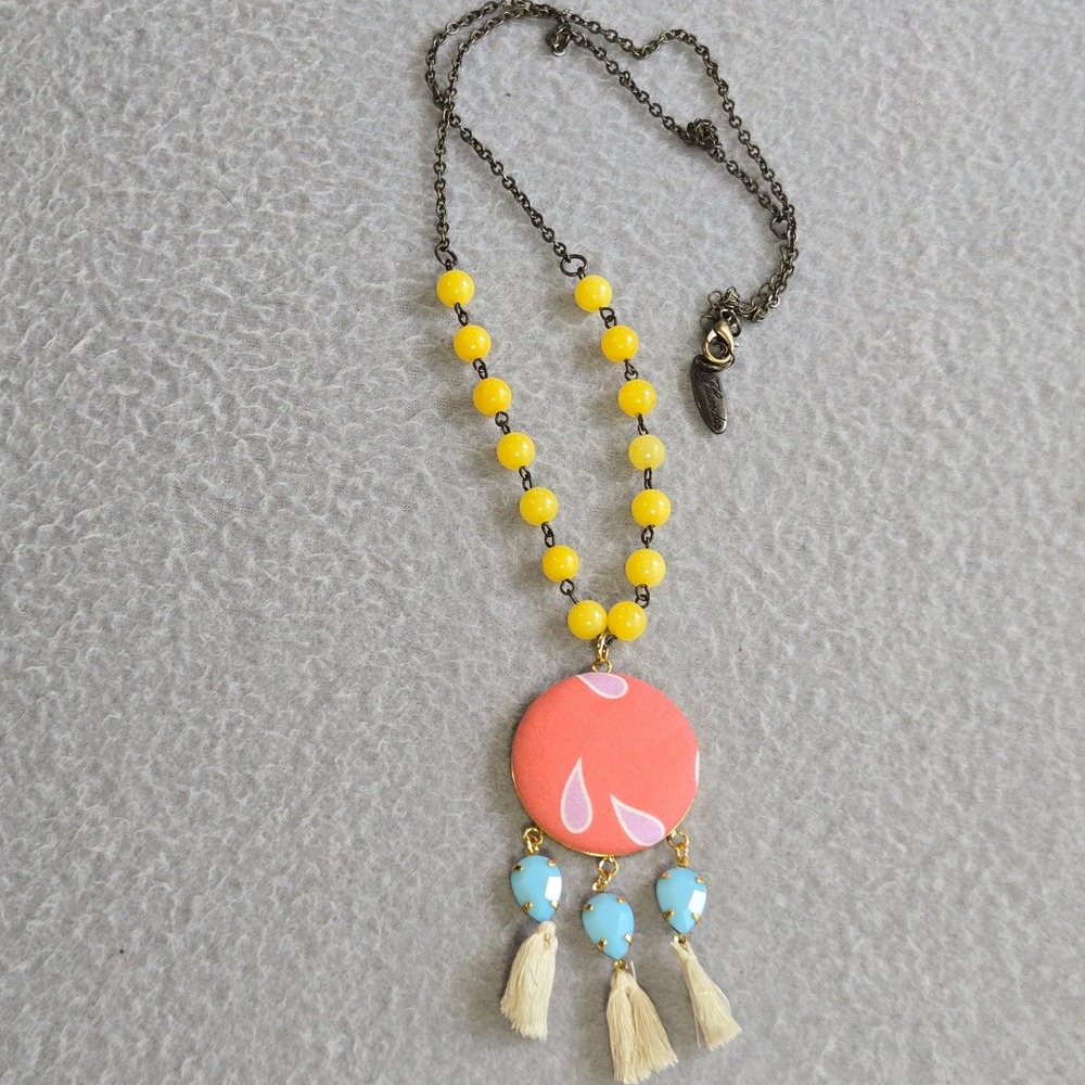 Plunder Design Statement Necklace Women Multi Color Tassel Beaded Boho Pendant
